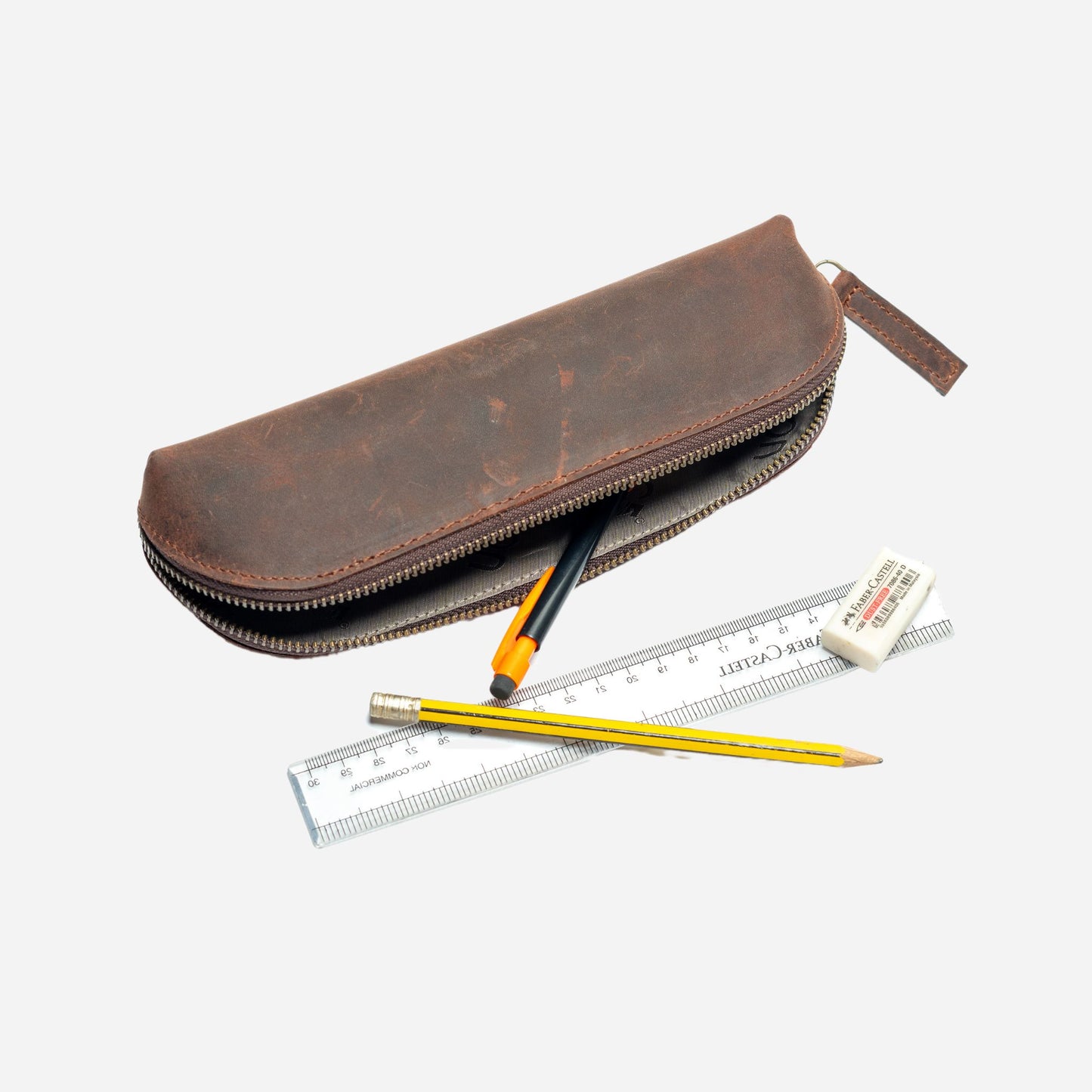 Marl Leather Pencil Pouch - Red Tan